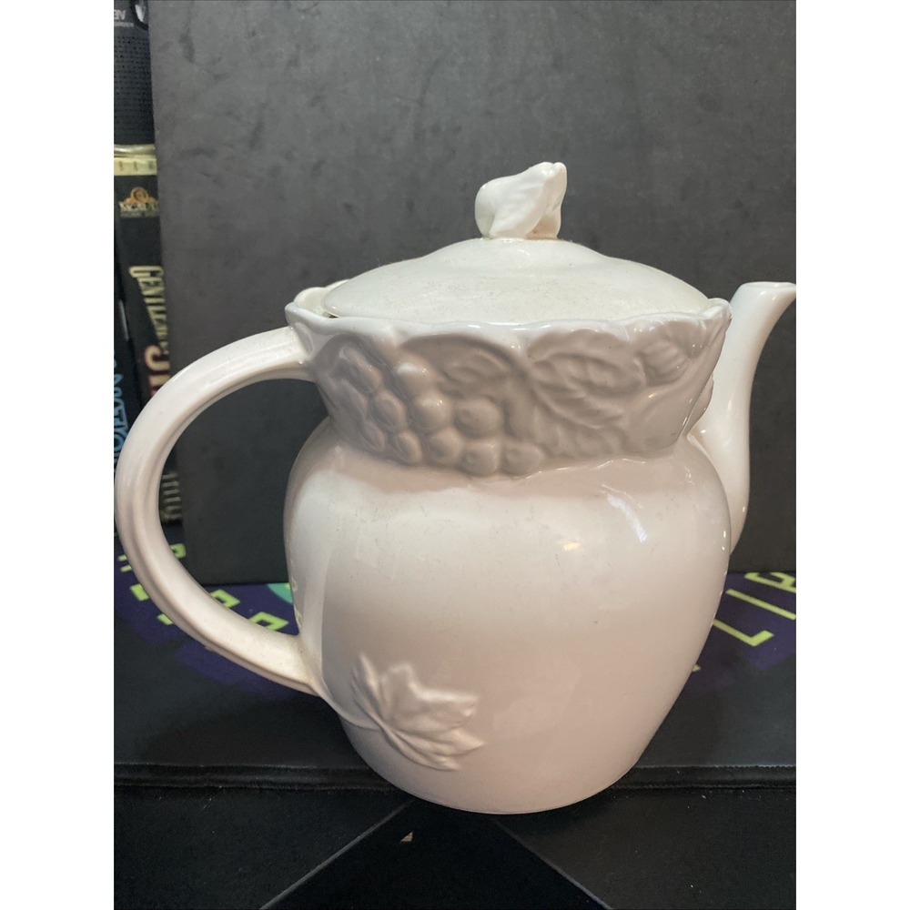 Vtg Himark Plate Garden White on White Fruit Vine Teapot Nice